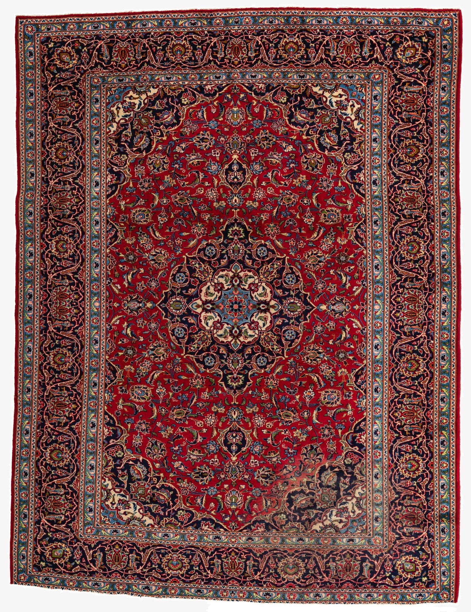 9' 7 x 12' 7  Hand Knotted Kashan Persian Wool Rug
