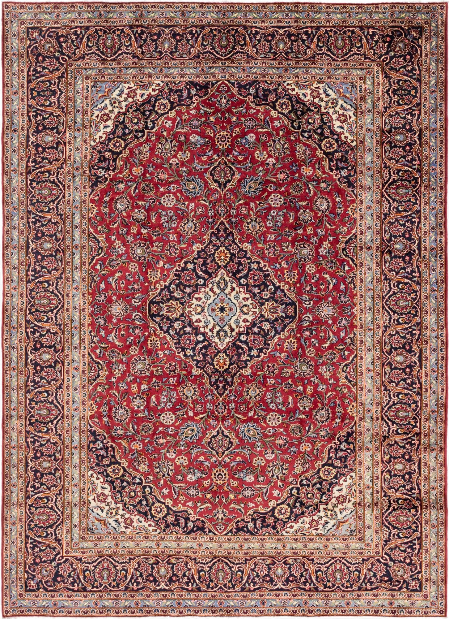 9' 8 x 13' 3  Hand Knotted Kashan Persian Wool Rug