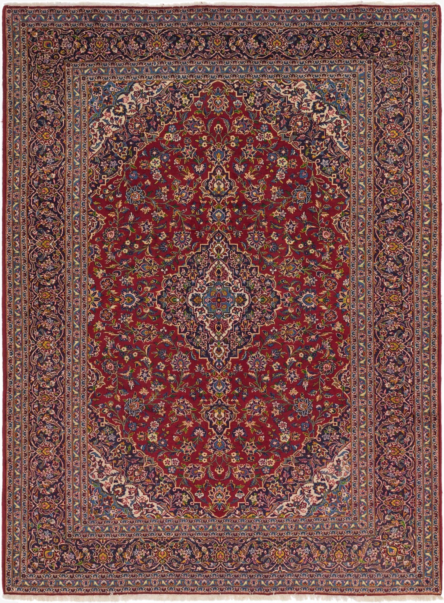 9' 8 x 12' 9  Hand Knotted Kashan Persian Wool Rug