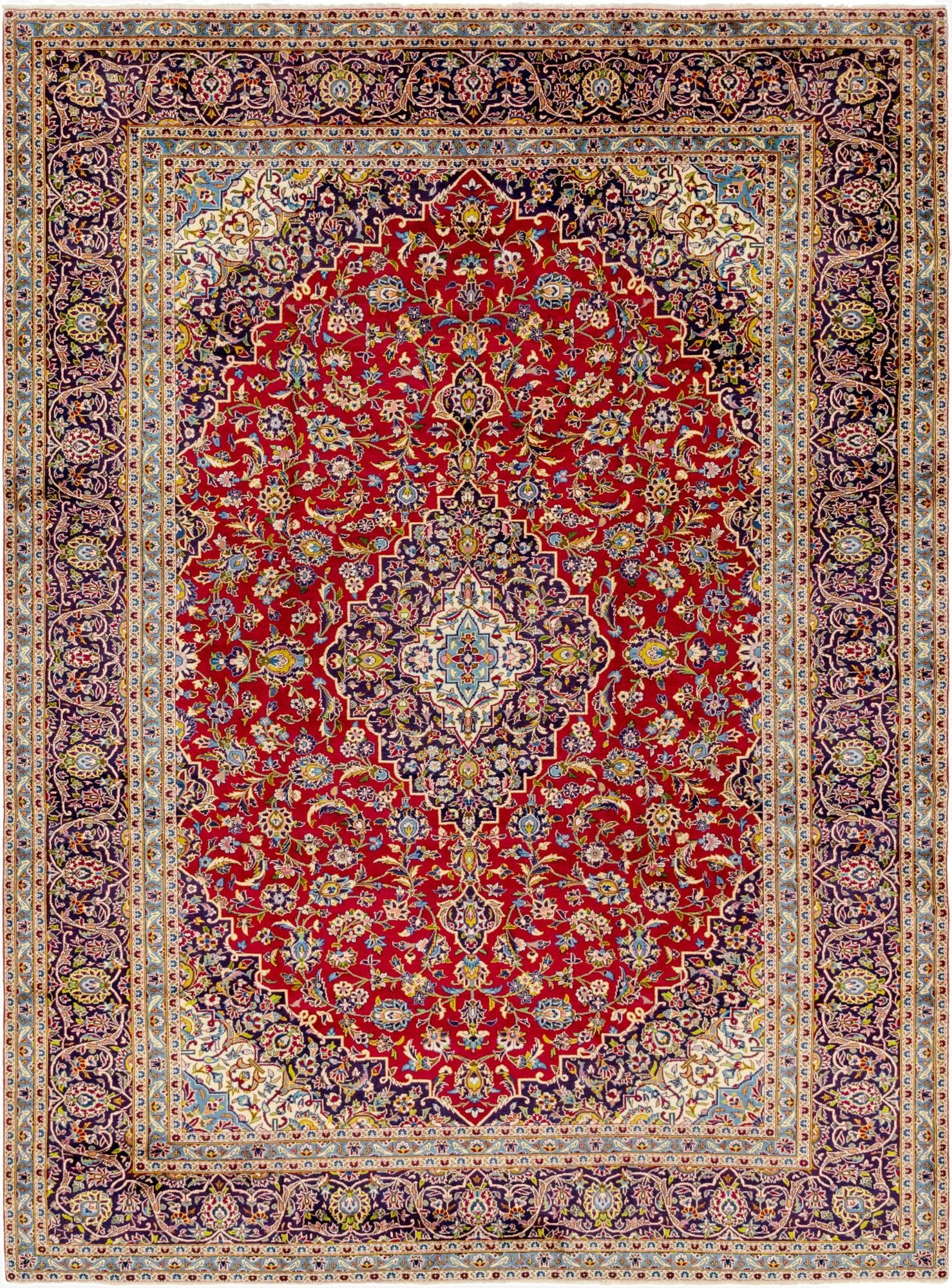 9' 8 x 13' 1  Hand Knotted Kashan Persian Wool Rug