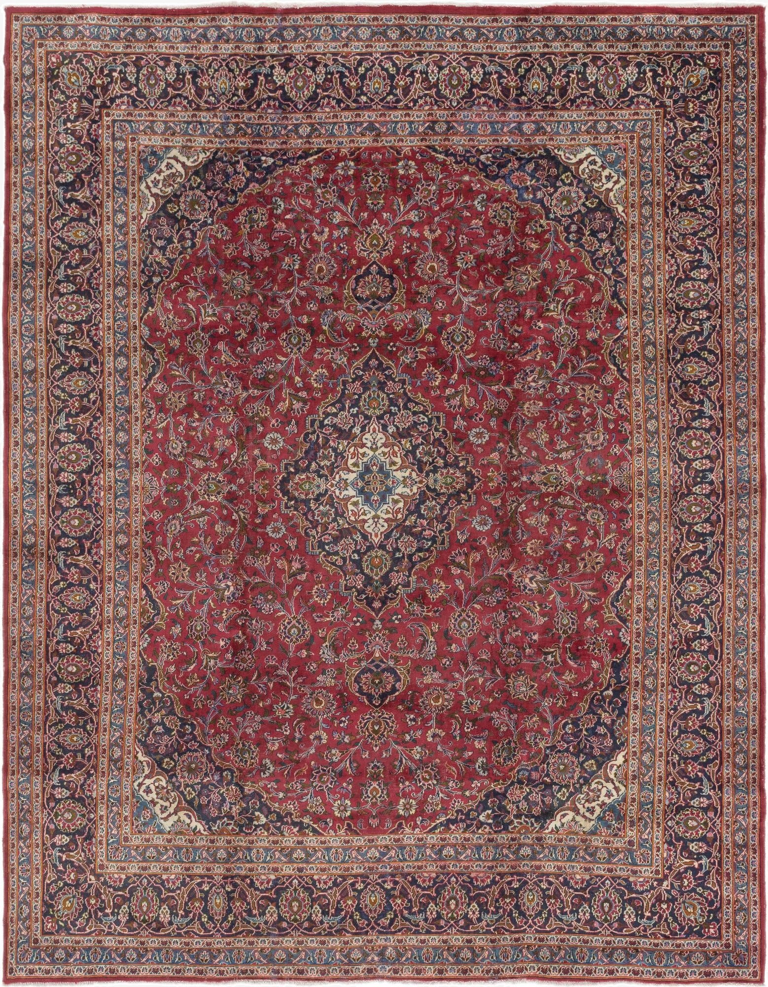 9' 8 x 12' 4  Hand Knotted Kashan Persian Wool Rug
