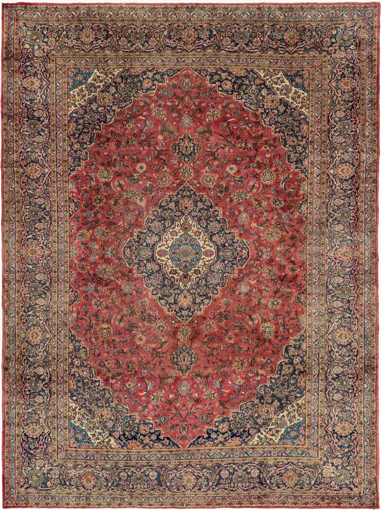 9' 9 x 12' 10  Hand Knotted Kashan Persian Wool Rug