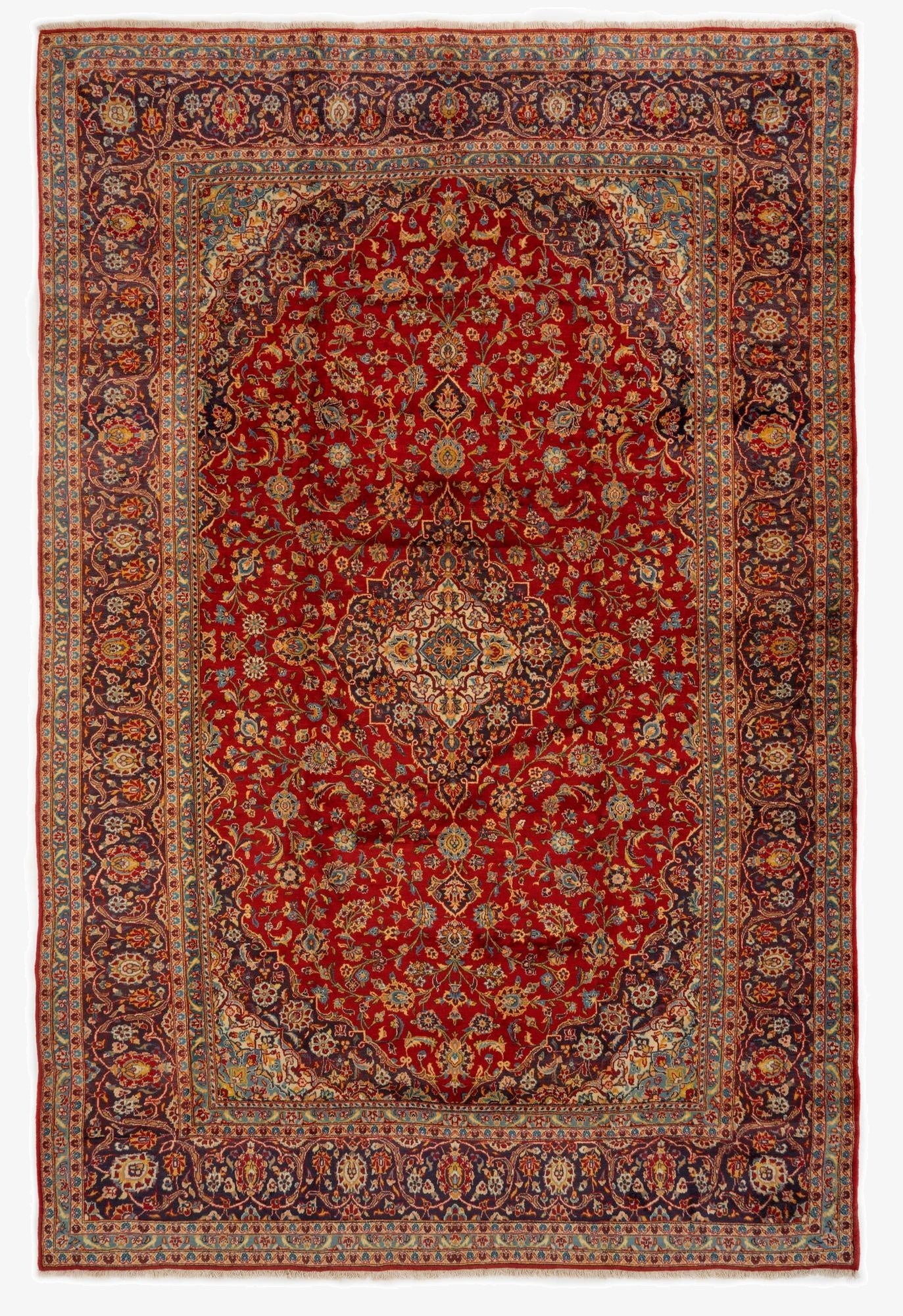 9' 5 x 13' 9  Hand Knotted Kashan Persian Wool Rug