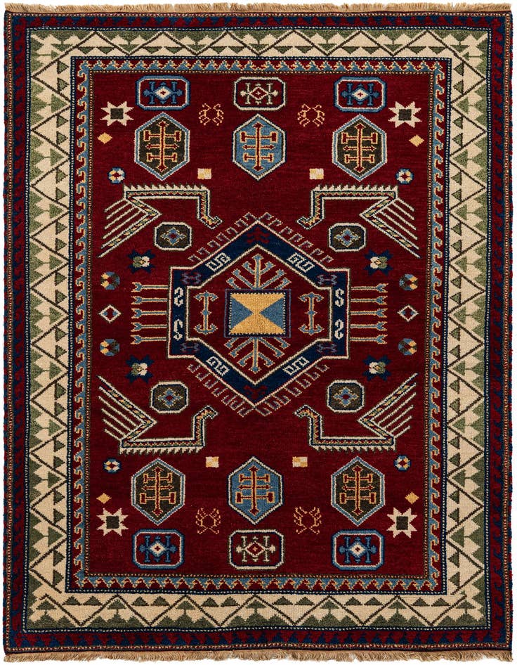 Detail image of 4' 8 x 6' 7 Hand Knotted Kazak Wool Rug