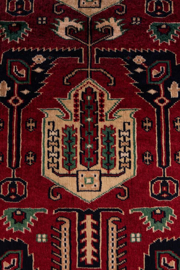 Detail image of 4' 1 x 7' 1 Hand Knotted Kazak Oriental Wool Rug