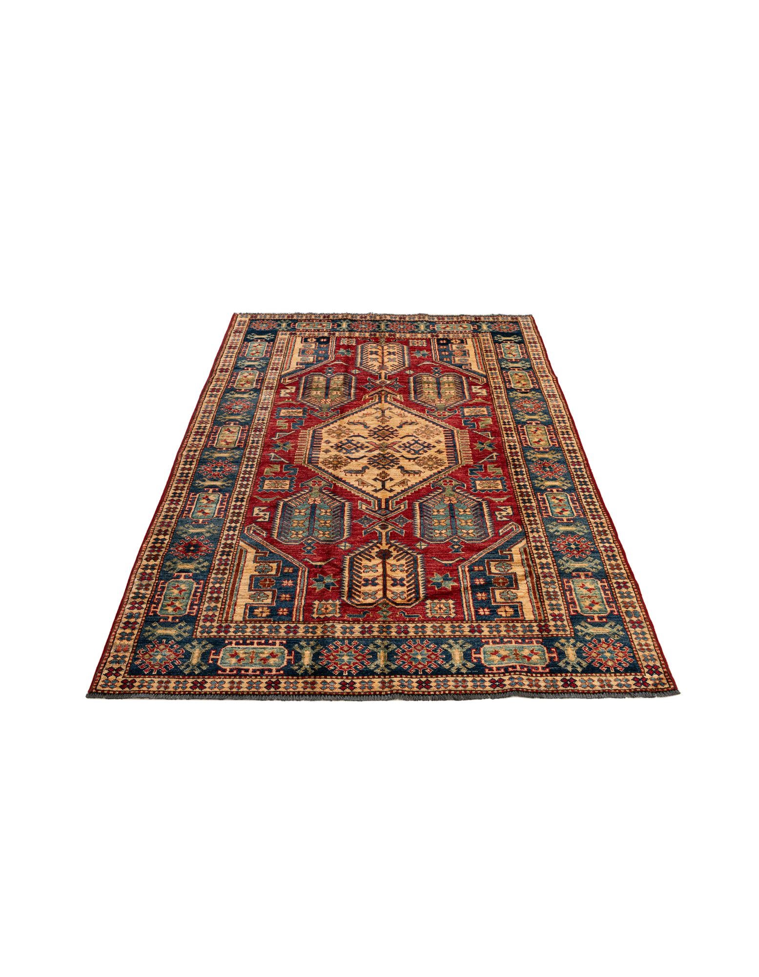 4' 10 x 7' 8 Hand Knotted Kazak Oriental Wool Rug