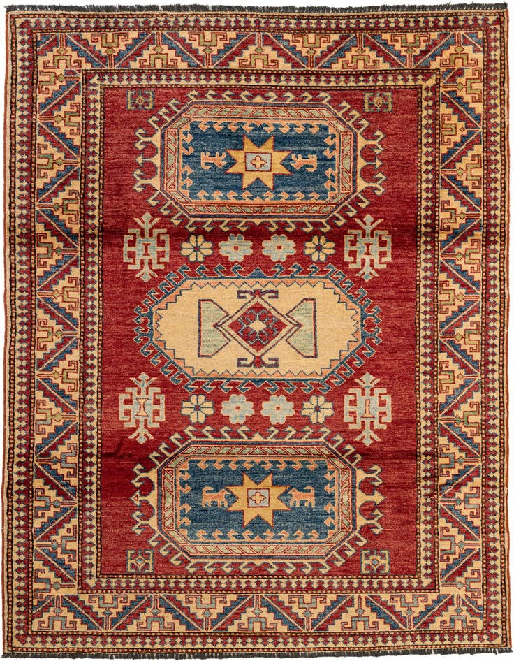 Detail image of 4' 4 x 6' 6 Hand Knotted Kazak Wool Rug