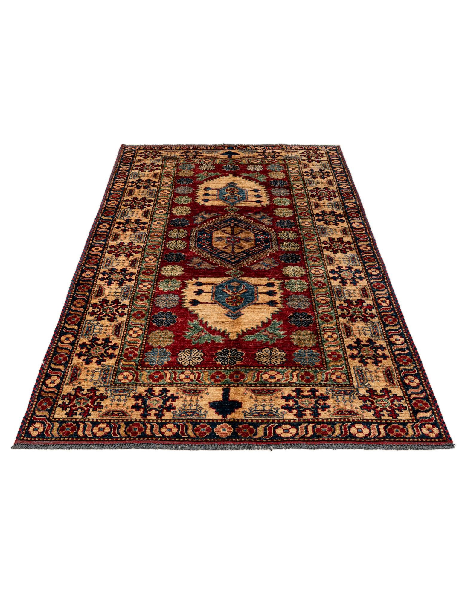 4' 2 x 7' 4 Hand Knotted Kazak Wool Rug