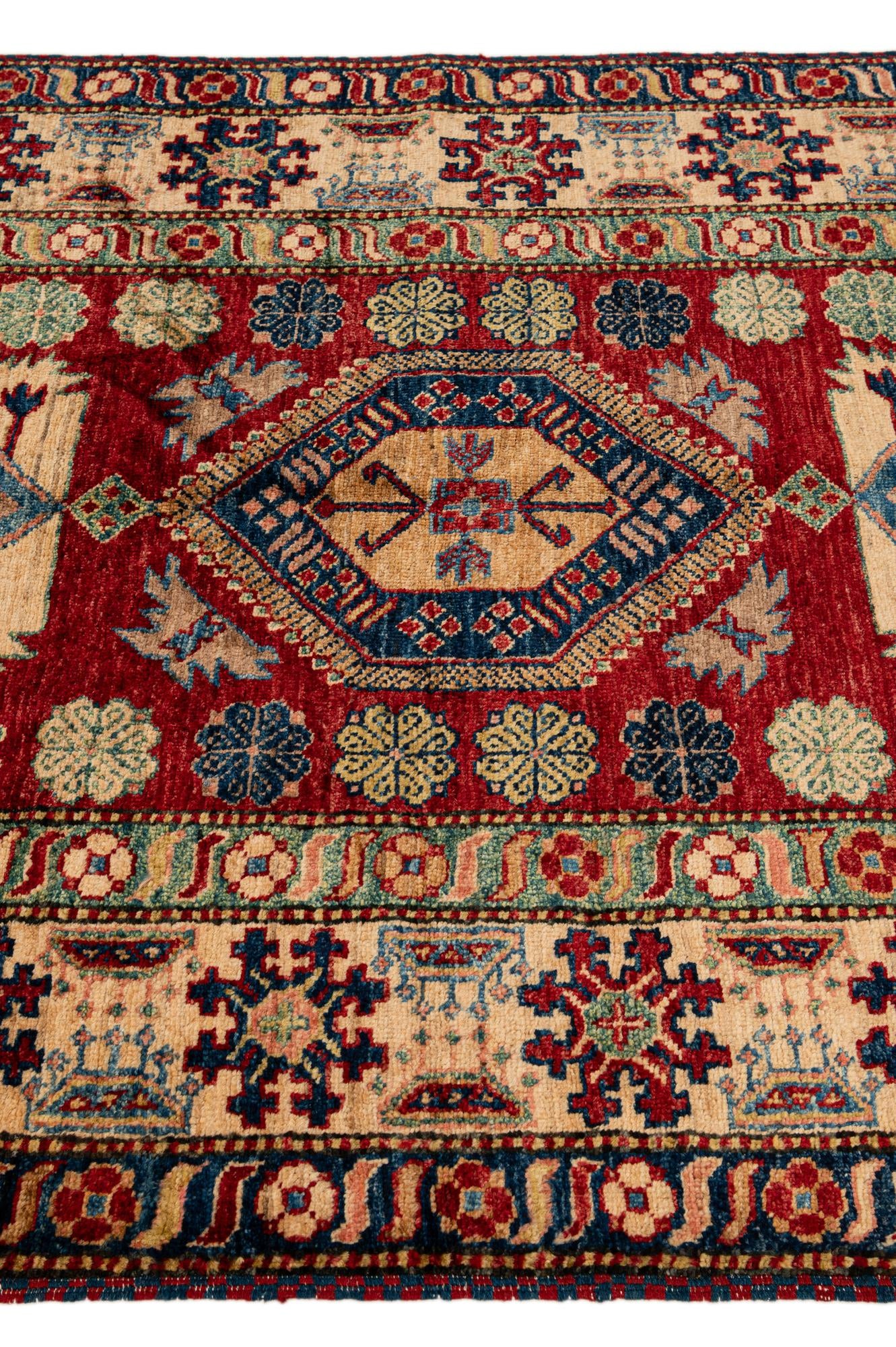 4' 2 x 7' 4 Hand Knotted Kazak Wool Rug