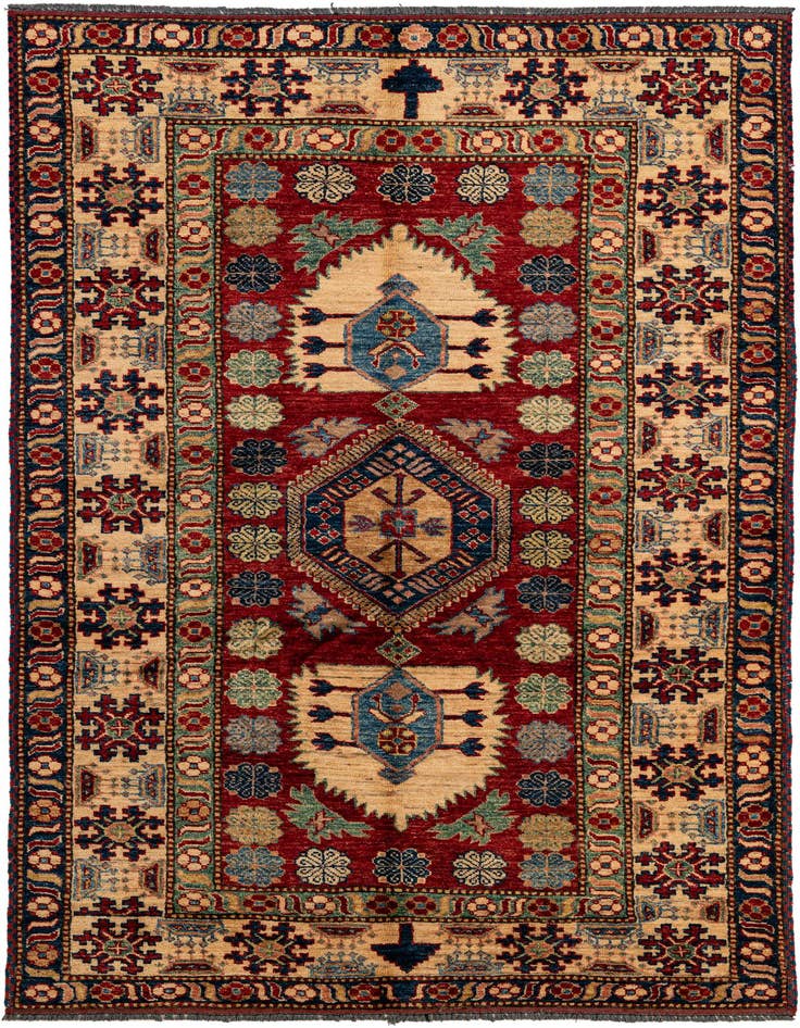 Detail image of 4' 2 x 7' 4 Hand Knotted Kazak Wool Rug