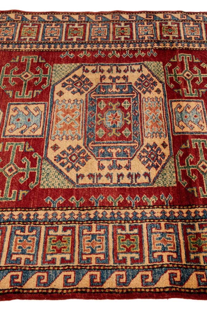 4' 3 x 6' 1 Hand Knotted Kazak Wool Rug