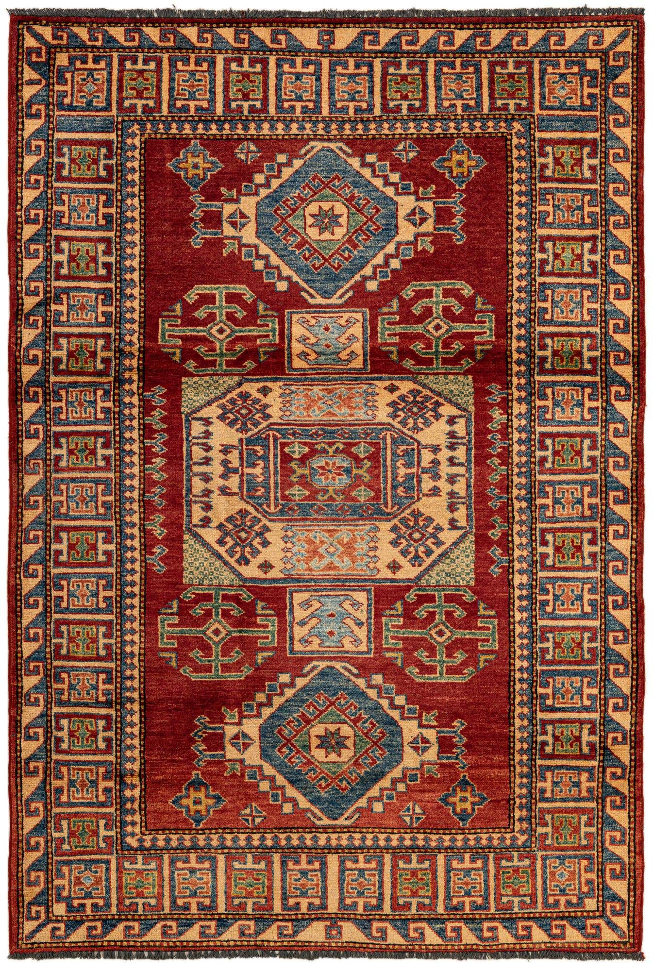 4' 3 x 6' 1 Hand Knotted Kazak Wool Rug