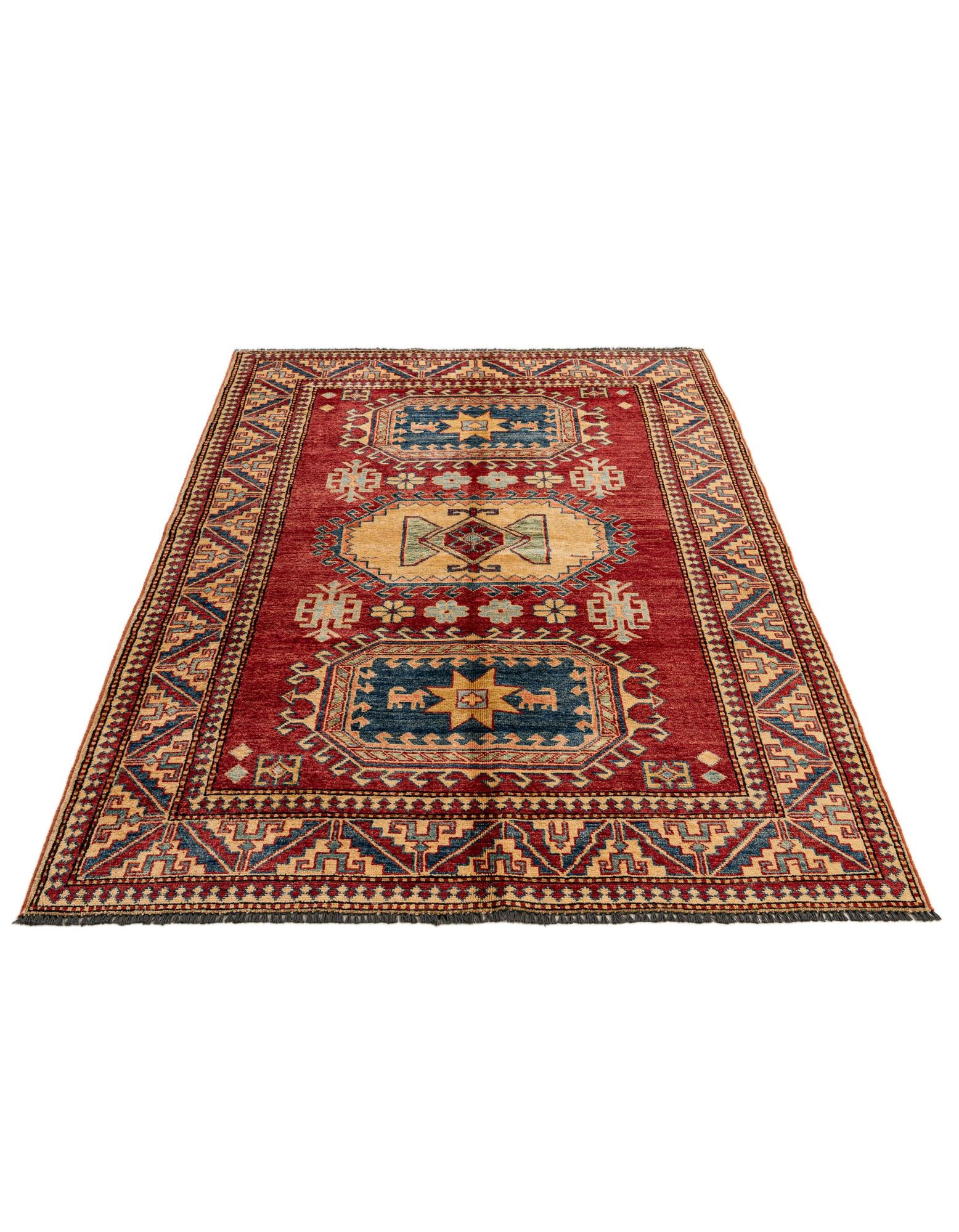 4' 5 x 6' 10 Hand Knotted Kazak Wool Rug