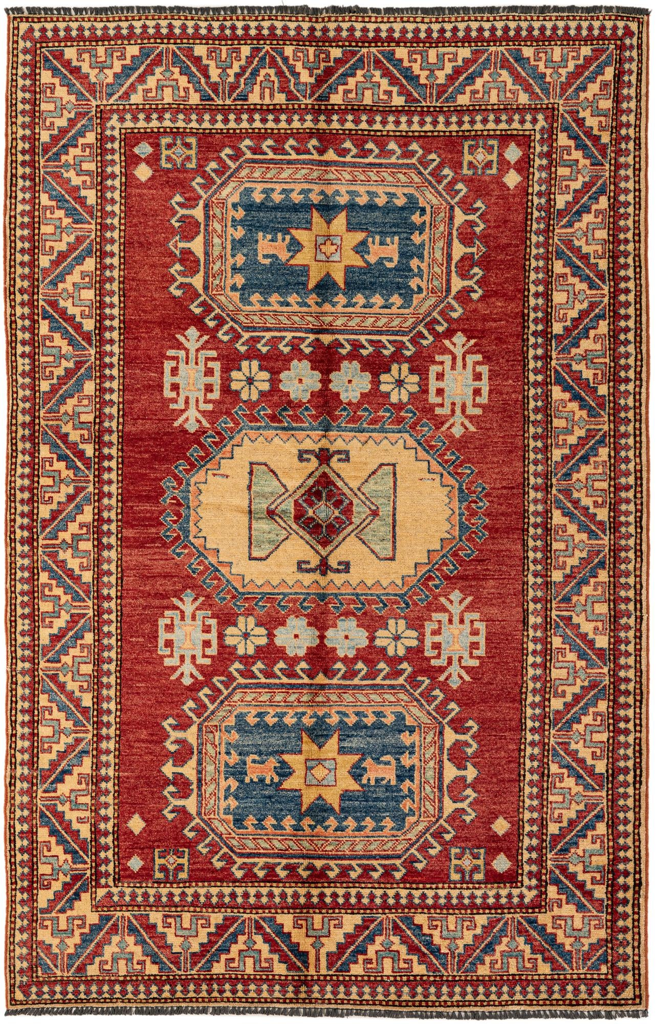 4' 5 x 6' 10 Hand Knotted Kazak Wool Rug