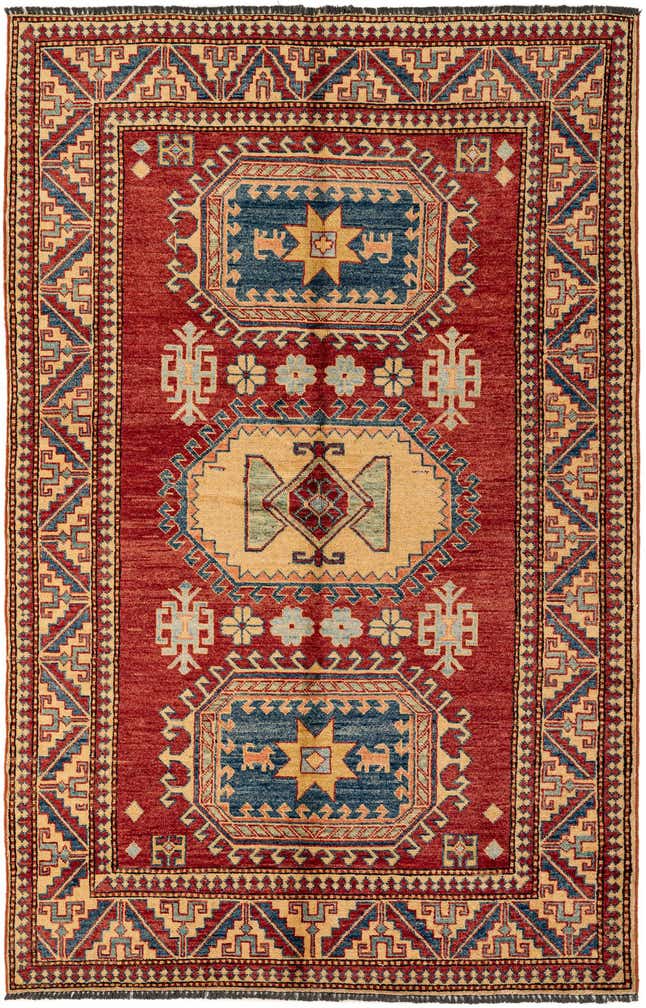 4' 5 x 6' 10 Hand Knotted Kazak Wool Rug