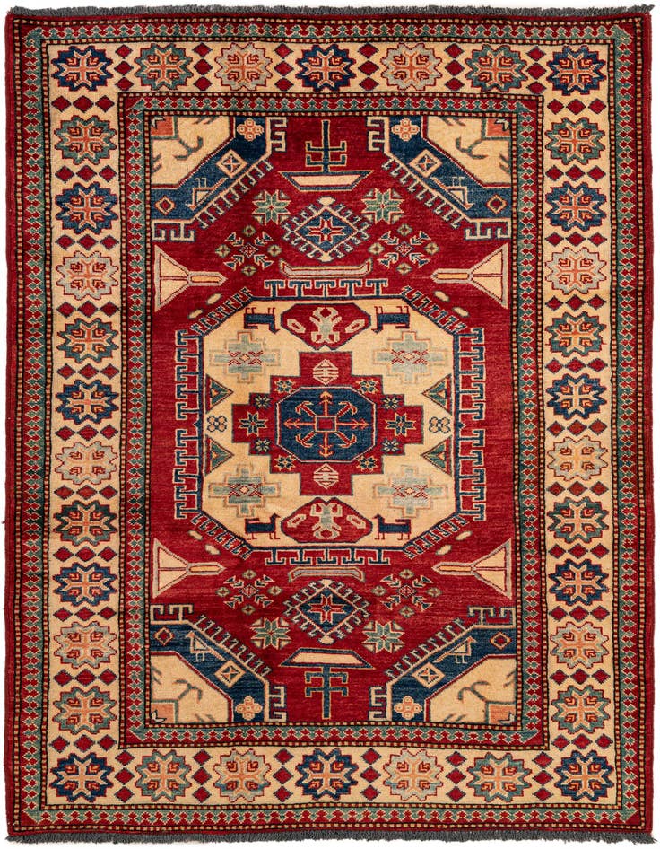 Detail image of 4' 2 x 5' 11 Hand Knotted Kazak Wool Rug