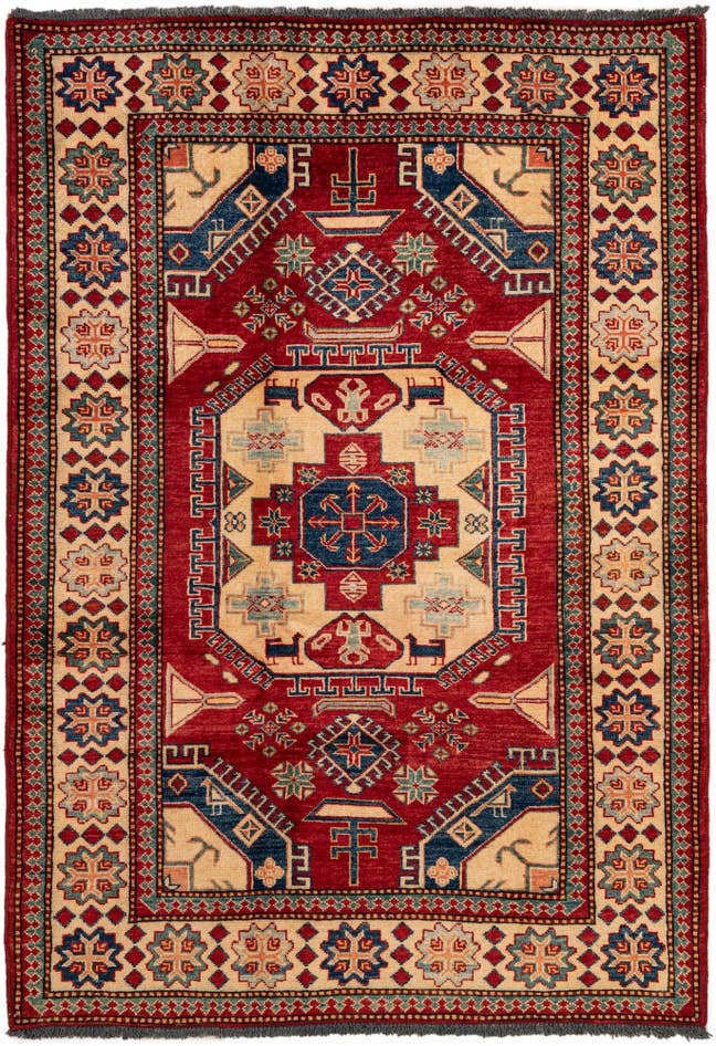 Detail image of 4' 2 x 5' 11 Hand Knotted Kazak Wool Rug
