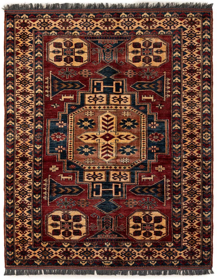 Detail image of 4' 10 x 6' 11 Hand Knotted Kazak Oriental Wool Rug