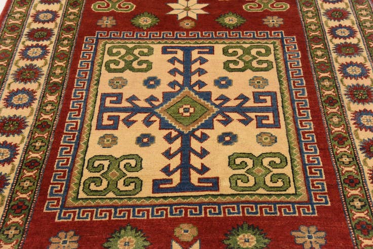 Detail image of 4' x 5' 8 Hand Knotted Kazak Oriental Rug
