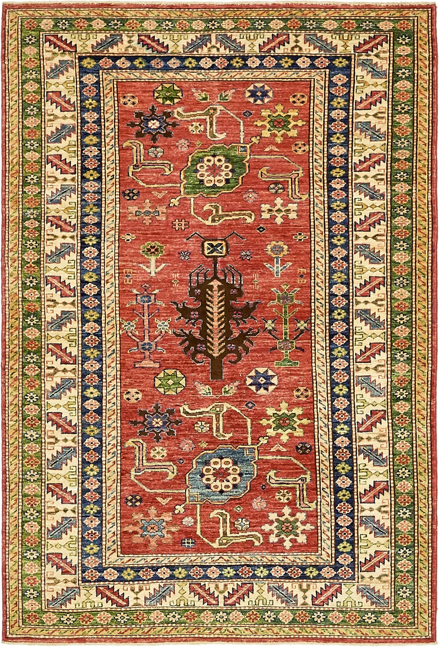 4' x 6' 2 Hand Knotted Kazak Rug