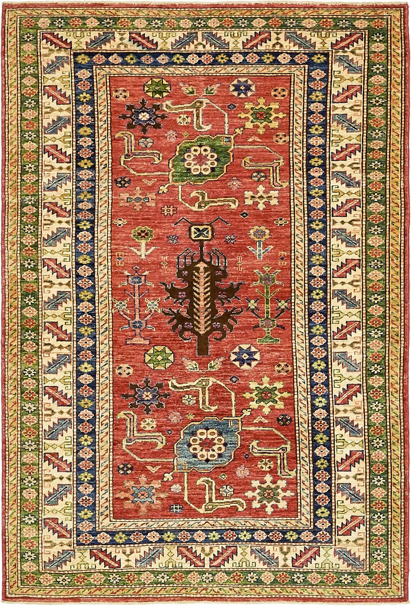 4' x 6' 2 Hand Knotted Kazak Rug