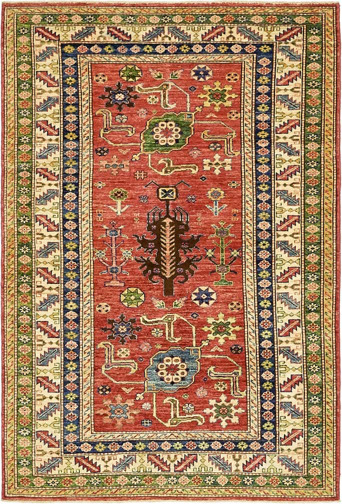 4' x 6' 2 Hand Knotted Kazak Rug