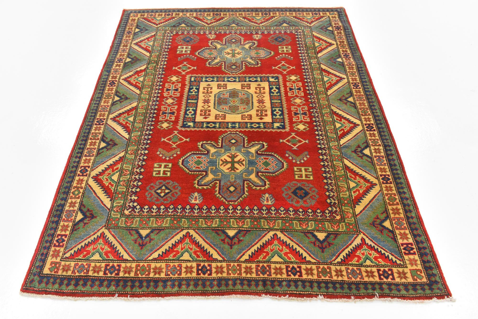5' x 6' 4 Hand Knotted Kazak Rug