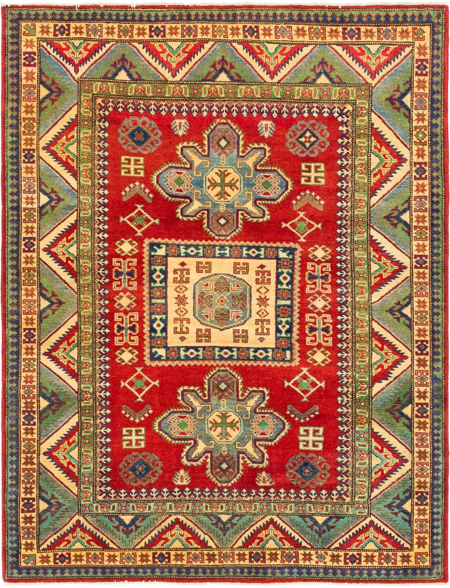 5' x 6' 4 Hand Knotted Kazak Rug