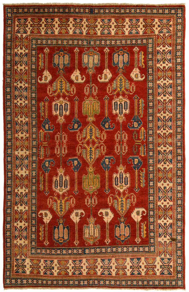 6' 3 x 9' 8 Hand Knotted Kazak Rug