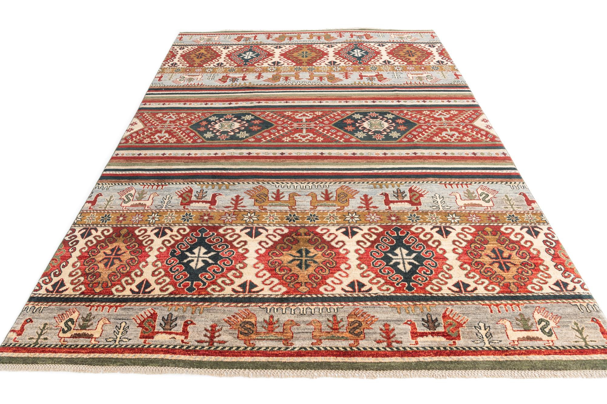 6' 7 x 9' 5 Hand Knotted Kazak Rug