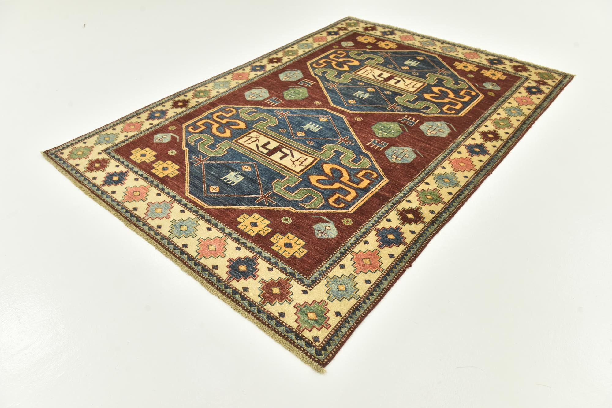 185cm x 260cm Hand Knotted Kazak Oriental Rug