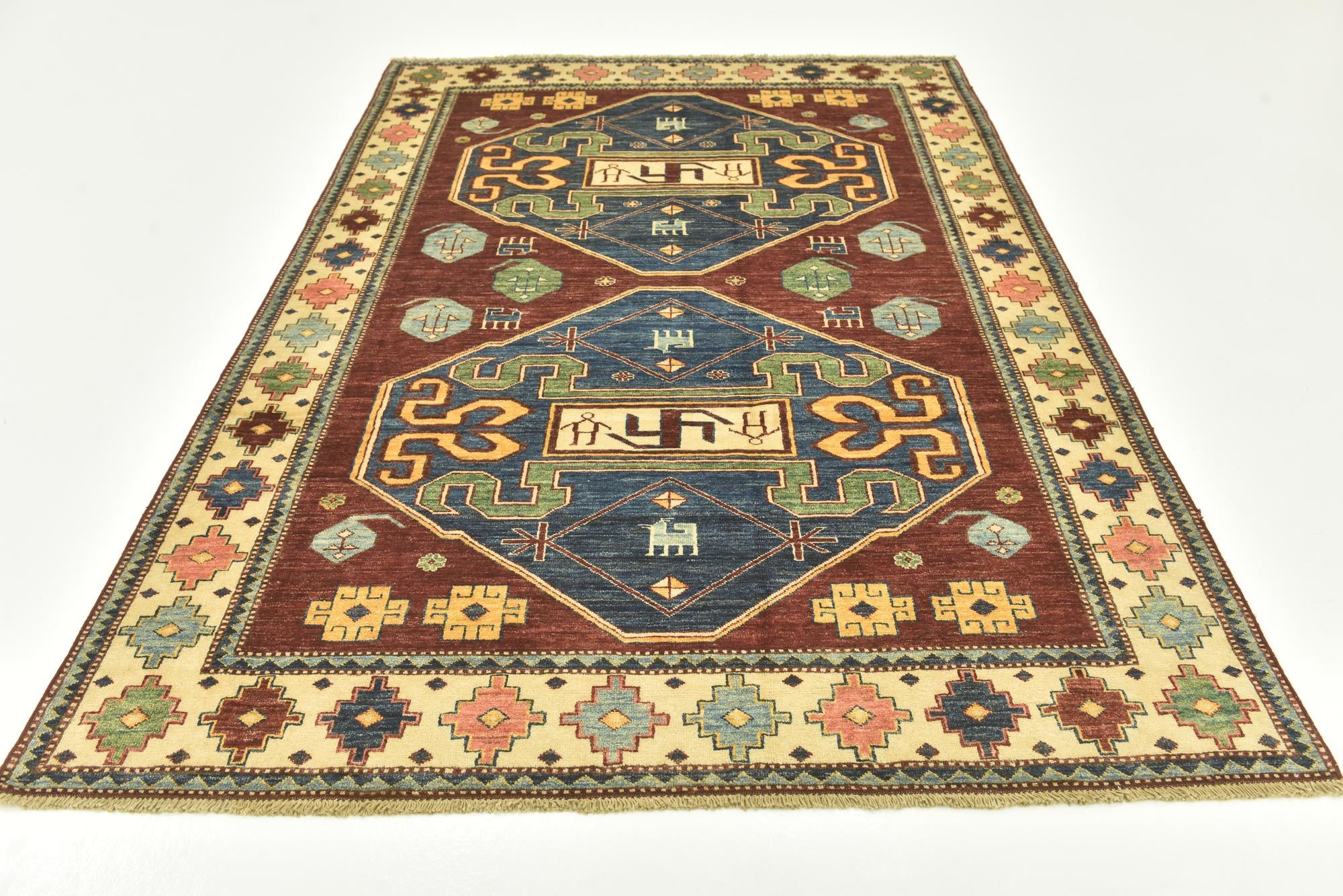 185cm x 260cm Hand Knotted Kazak Oriental Rug