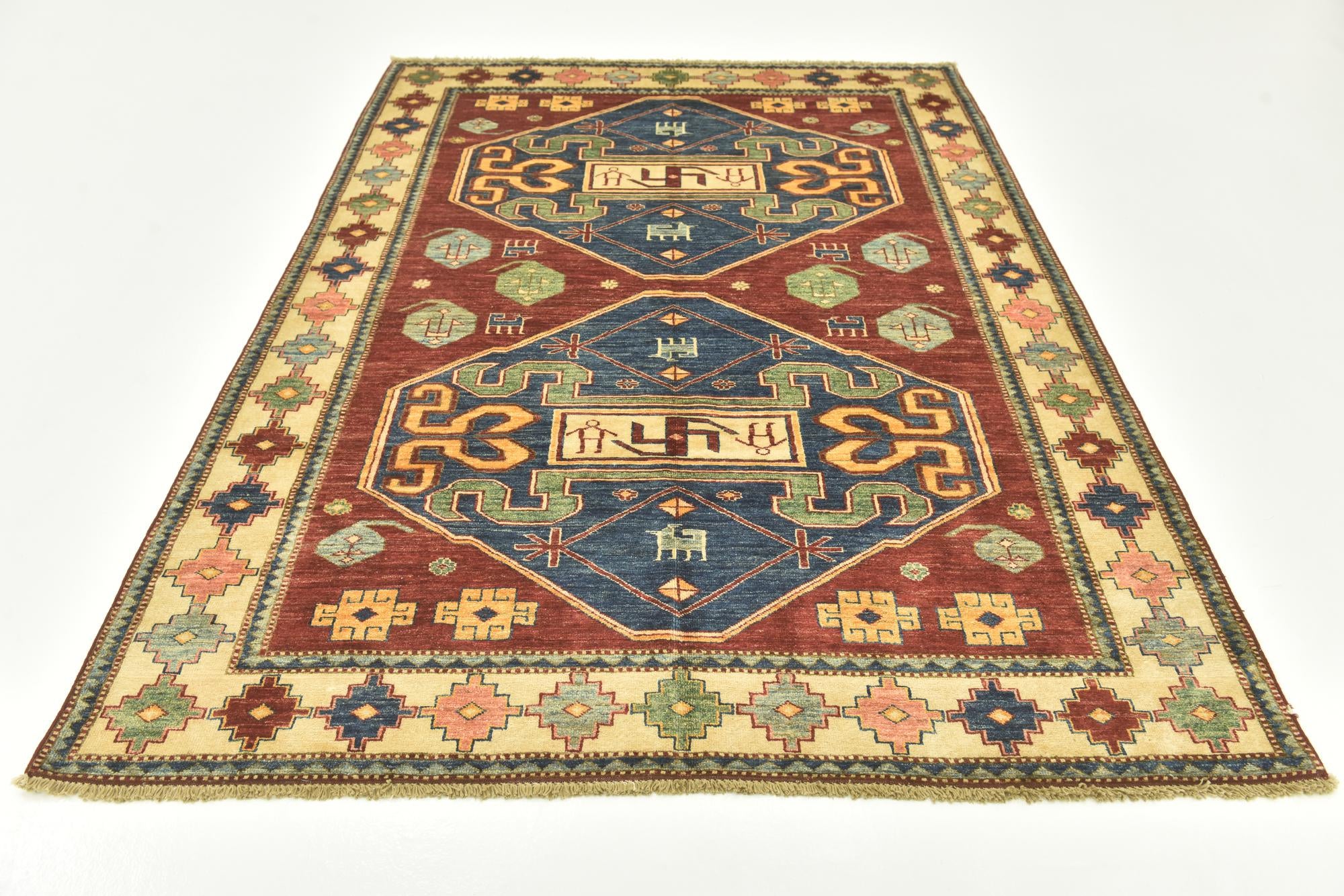 5' 8 x 8' Hand Knotted Kazak Oriental Rug