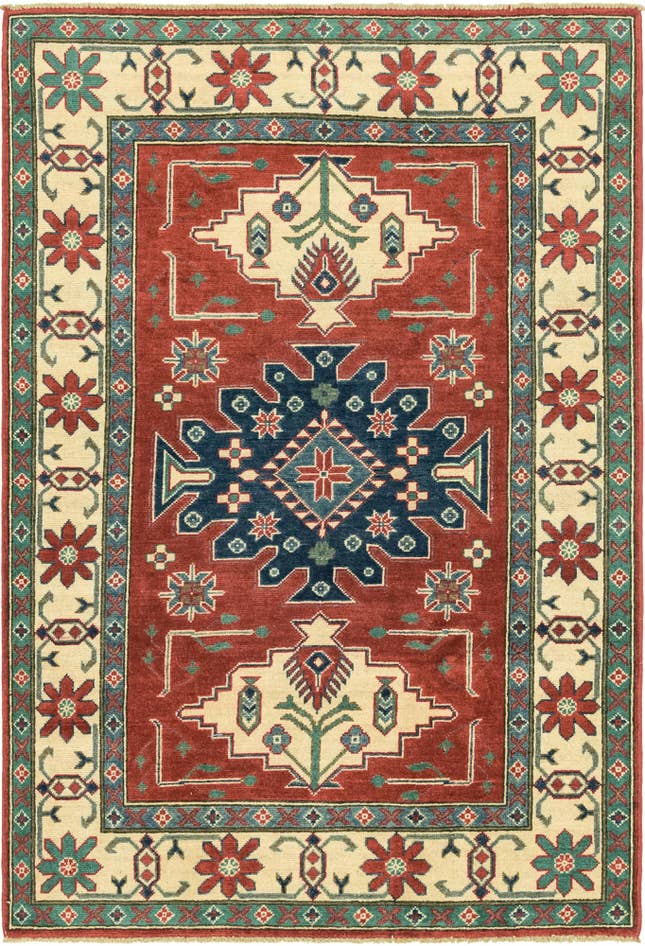 Detail image of 3' 10 x 5' 10 Hand Knotted Kazak Rug
