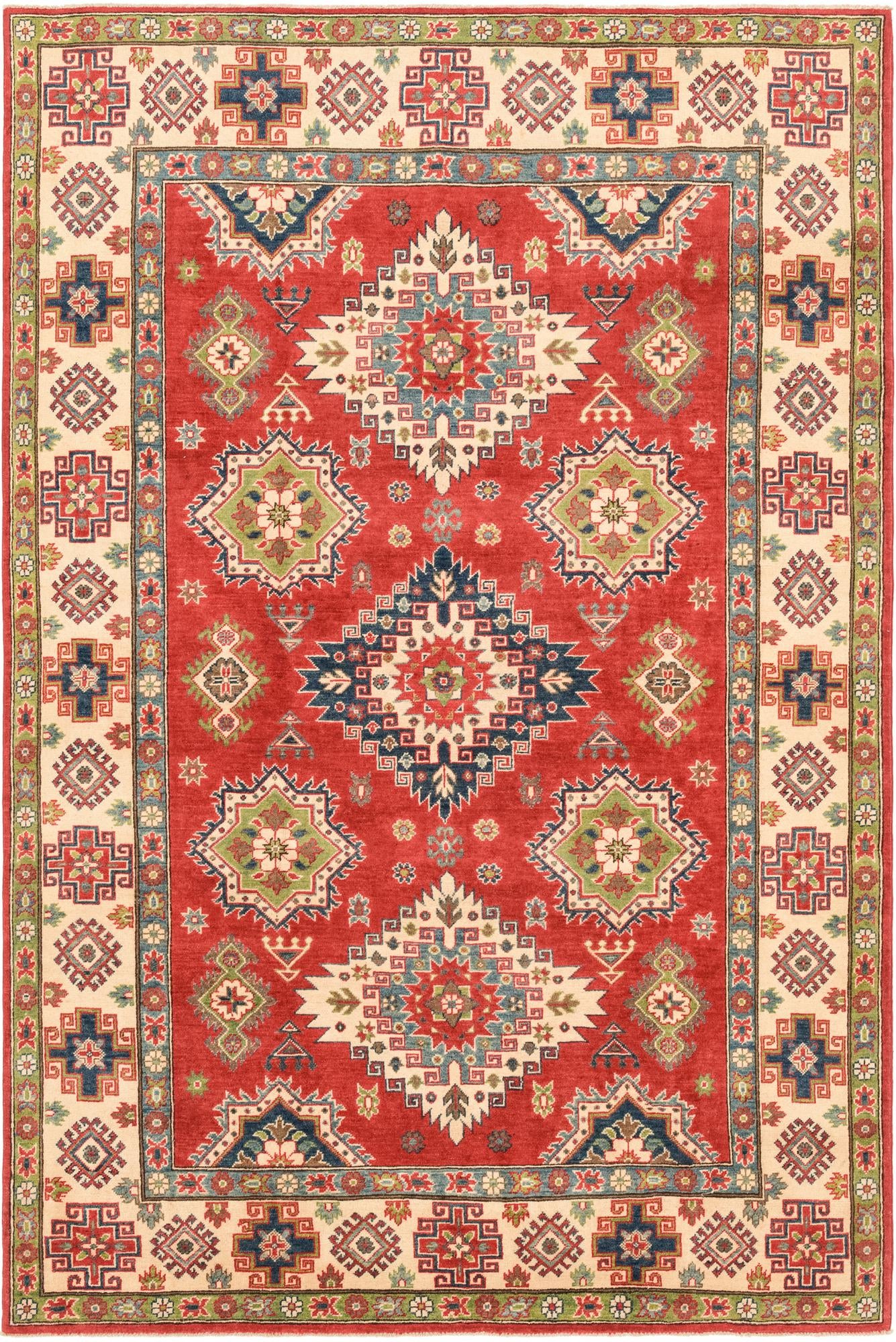 6' 4 x 9' 8 Hand Knotted Kazak Rug