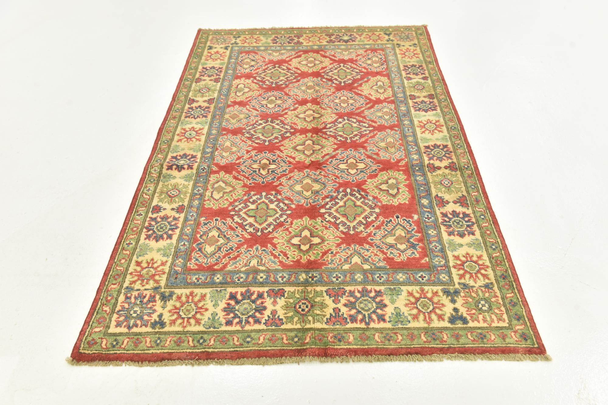 4' x 6' 4 Hand Knotted Kazak Rug