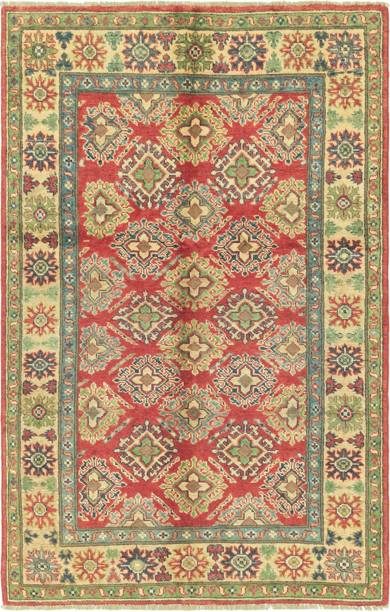 4' x 6' 4 Hand Knotted Kazak Rug