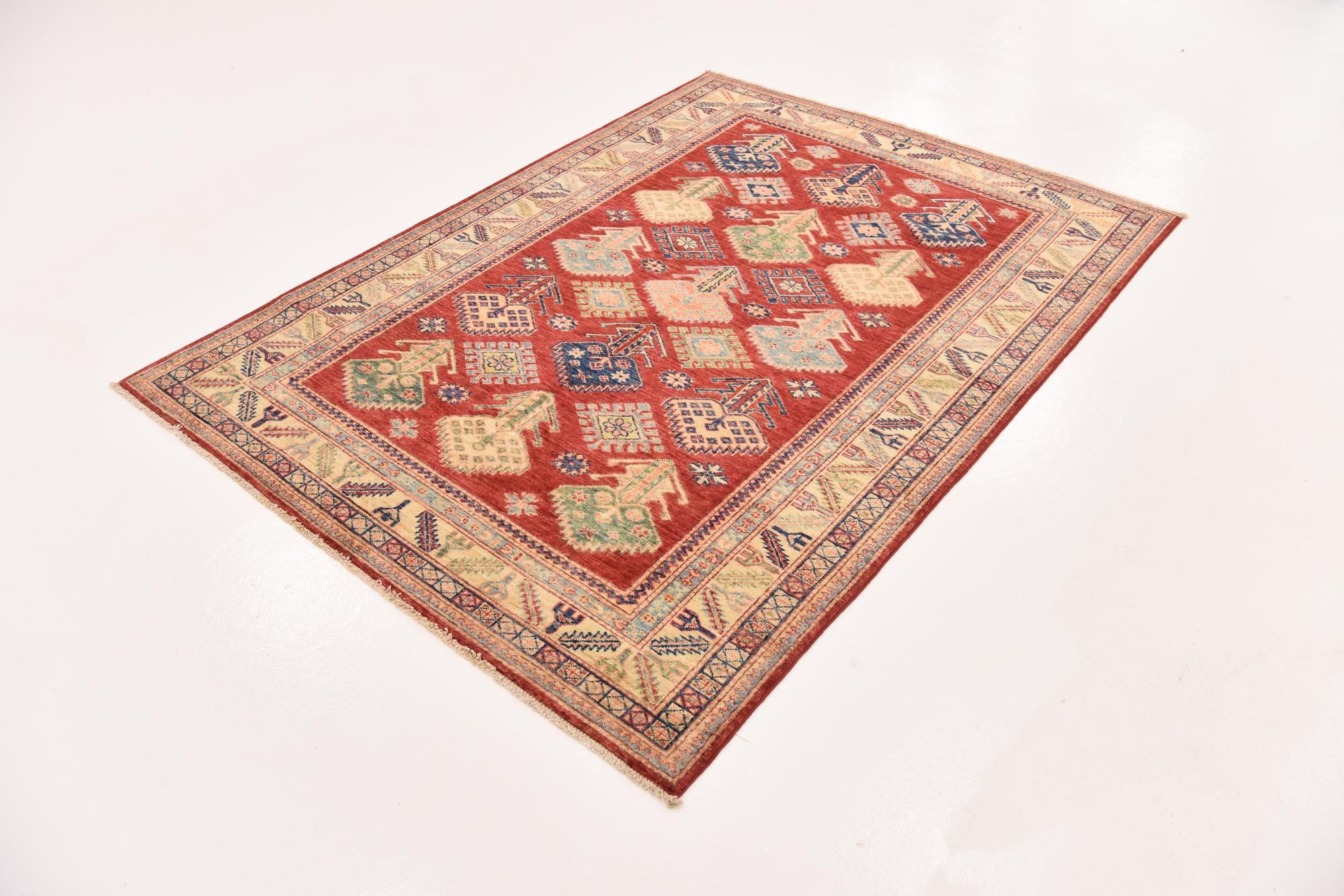 145cm x 200cm anudado a mano Kazak Alfombra Oriental