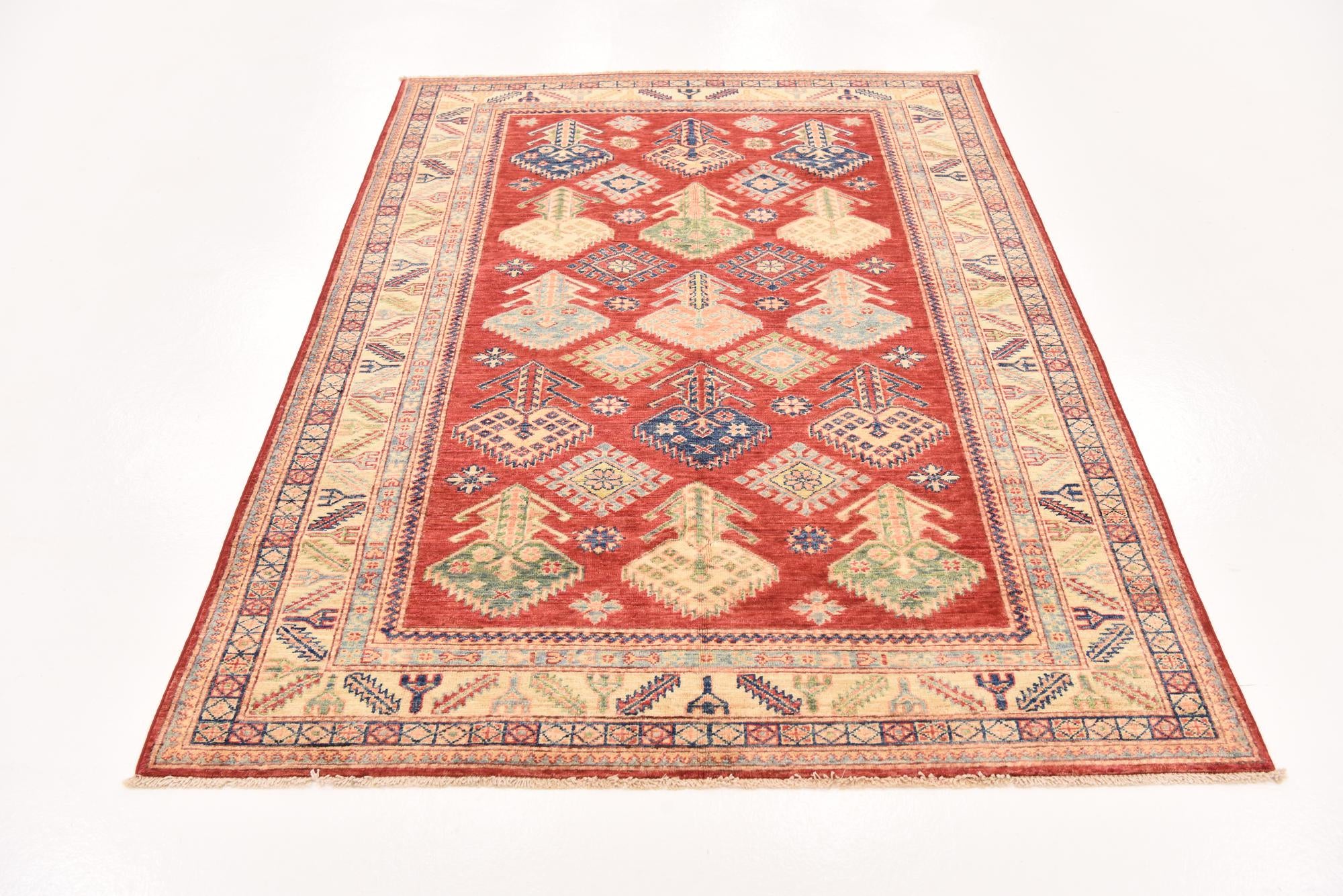 145cm x 200cm anudado a mano Kazak Alfombra Oriental