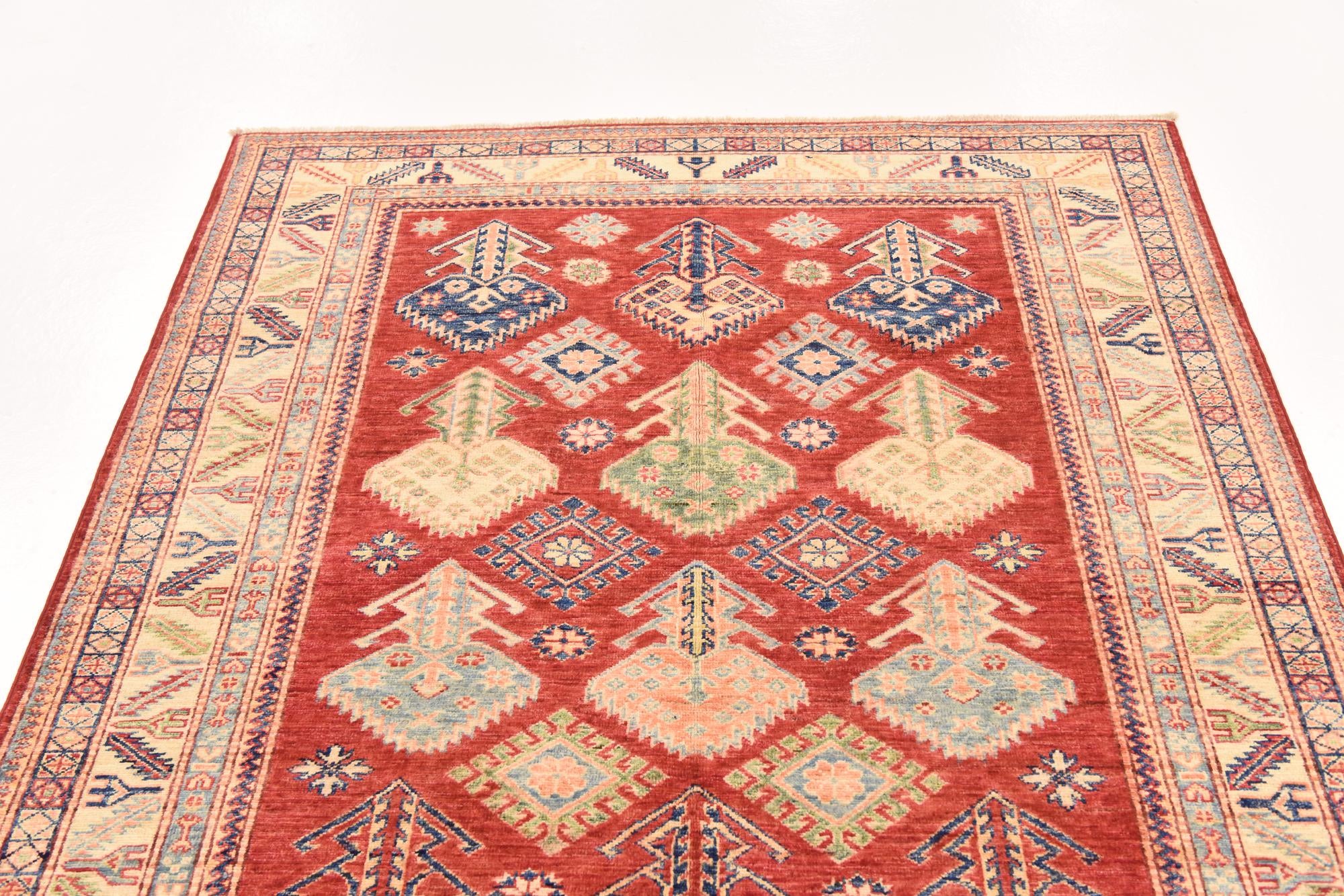 145cm x 200cm anudado a mano Kazak Alfombra Oriental