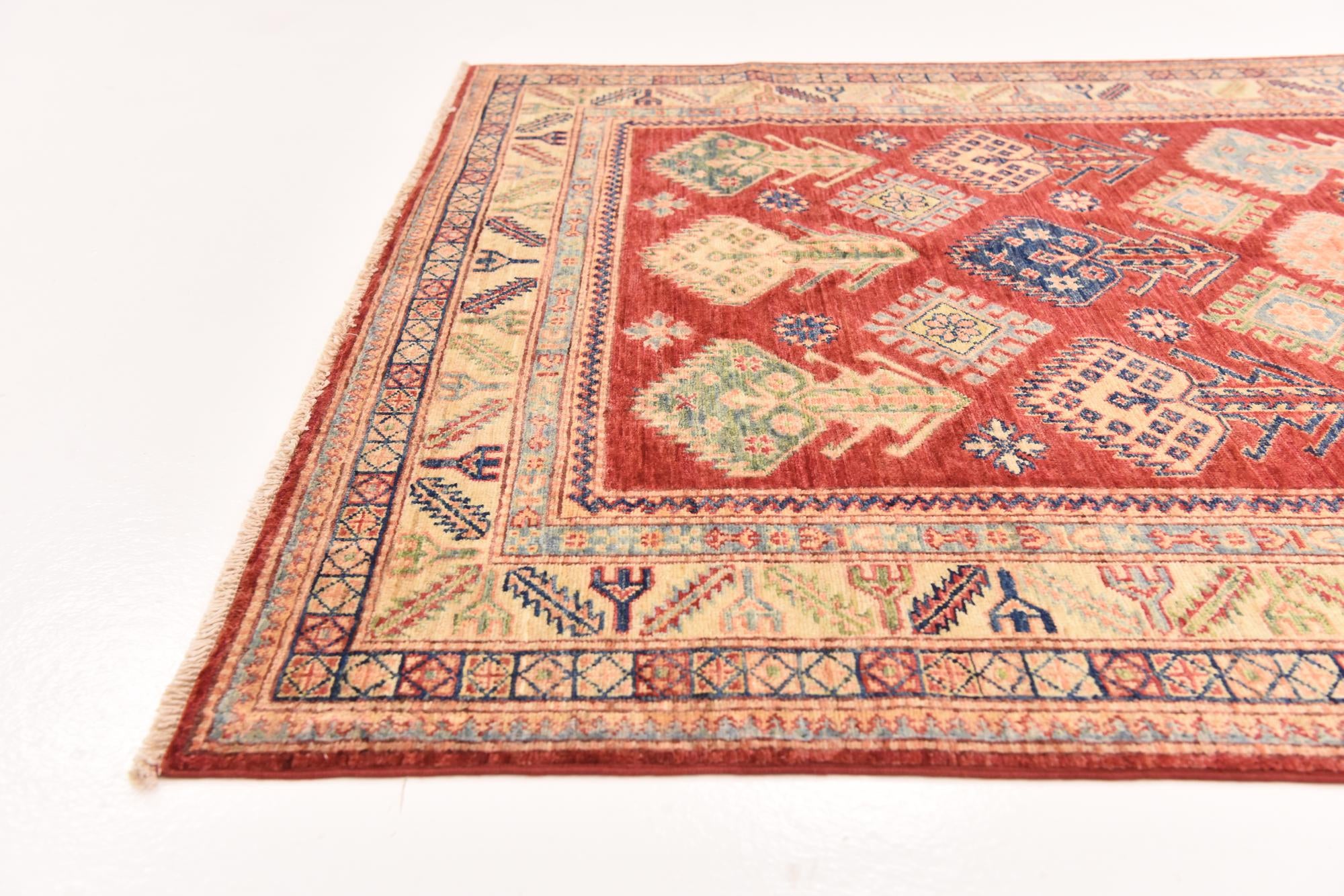 145cm x 200cm anudado a mano Kazak Alfombra Oriental