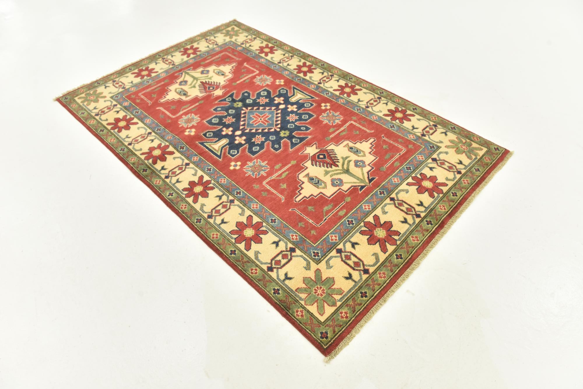4' x 6' 3 Hand Knotted Kazak Rug