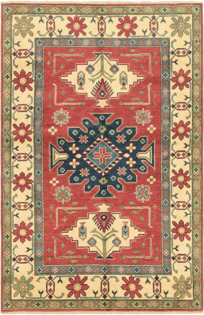 4' x 6' 3 Hand Knotted Kazak Rug