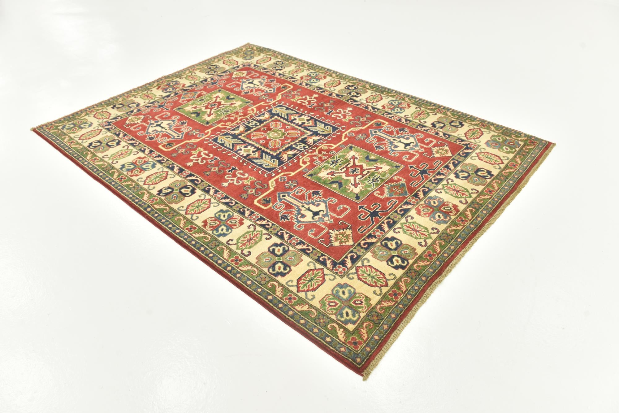 5' 7 x 7' 8 Hand Knotted Kazak Rug