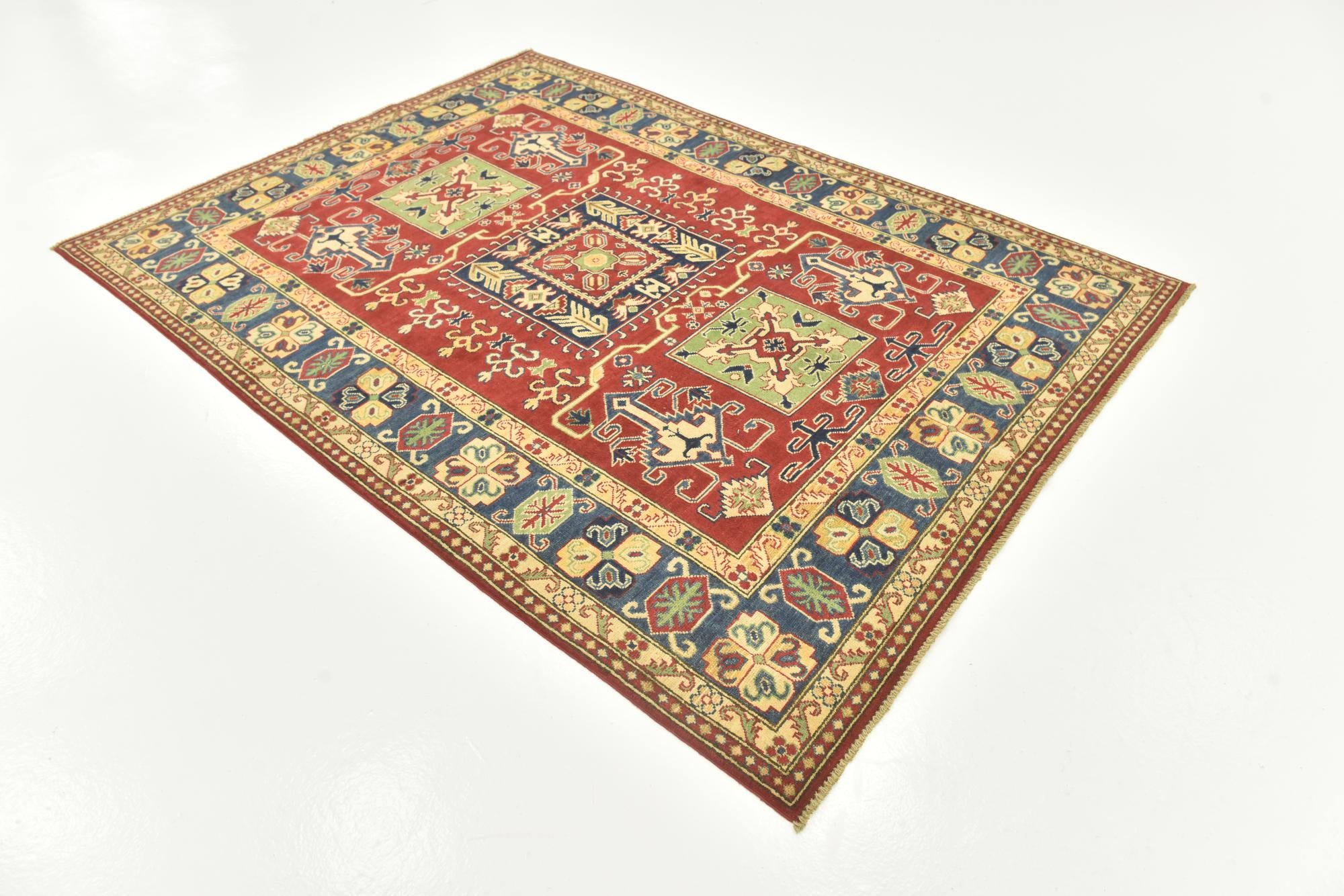 5' 7 x 7' 8 Hand Knotted Kazak Rug