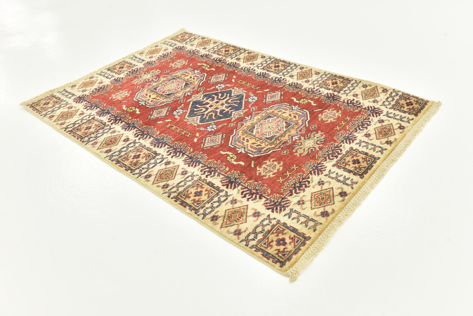 3' 4 x 4' 10 Hand Knotted Kazak Oriental Rug
