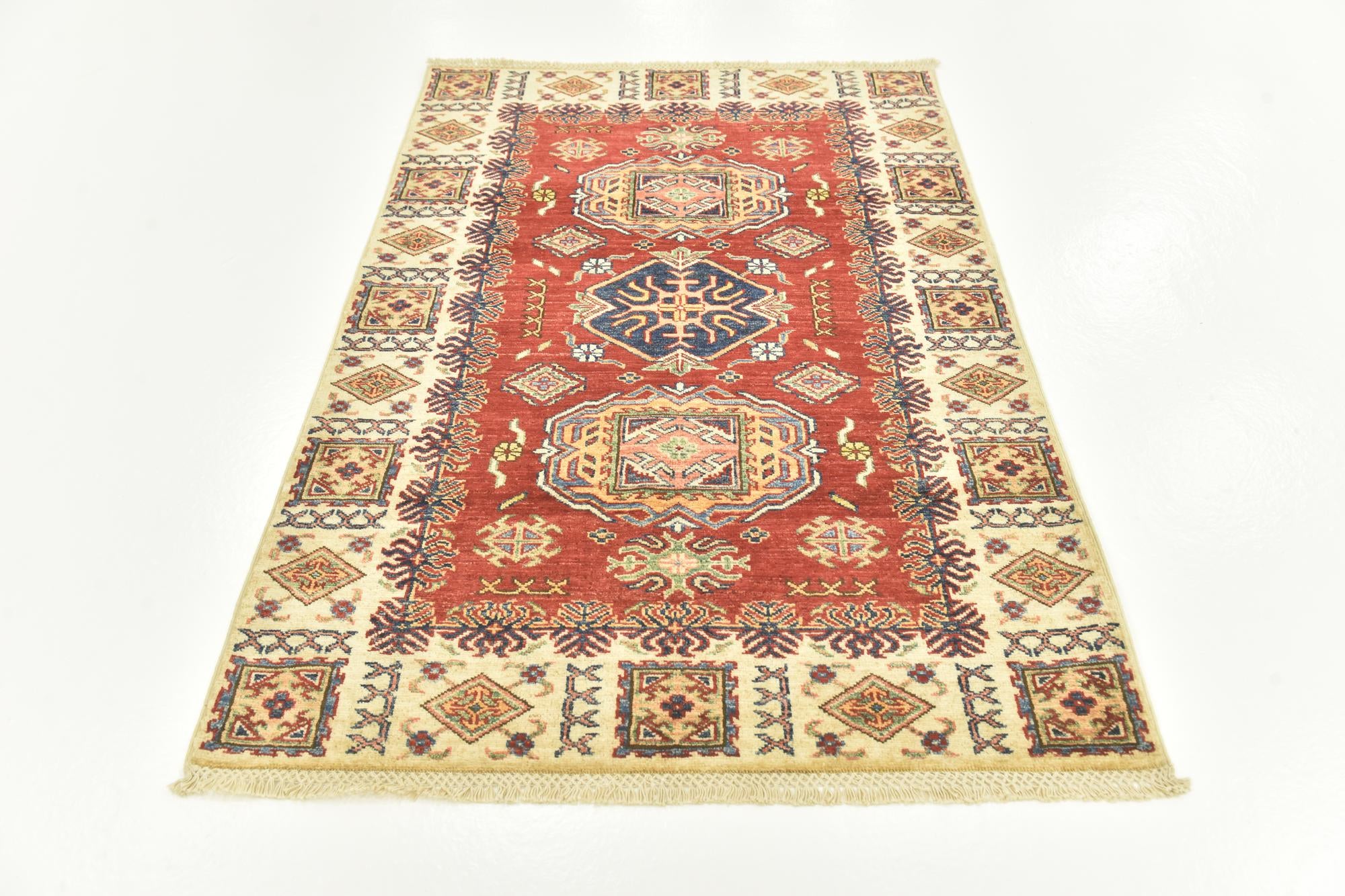 3' 4 x 4' 10 Hand Knotted Kazak Oriental Rug
