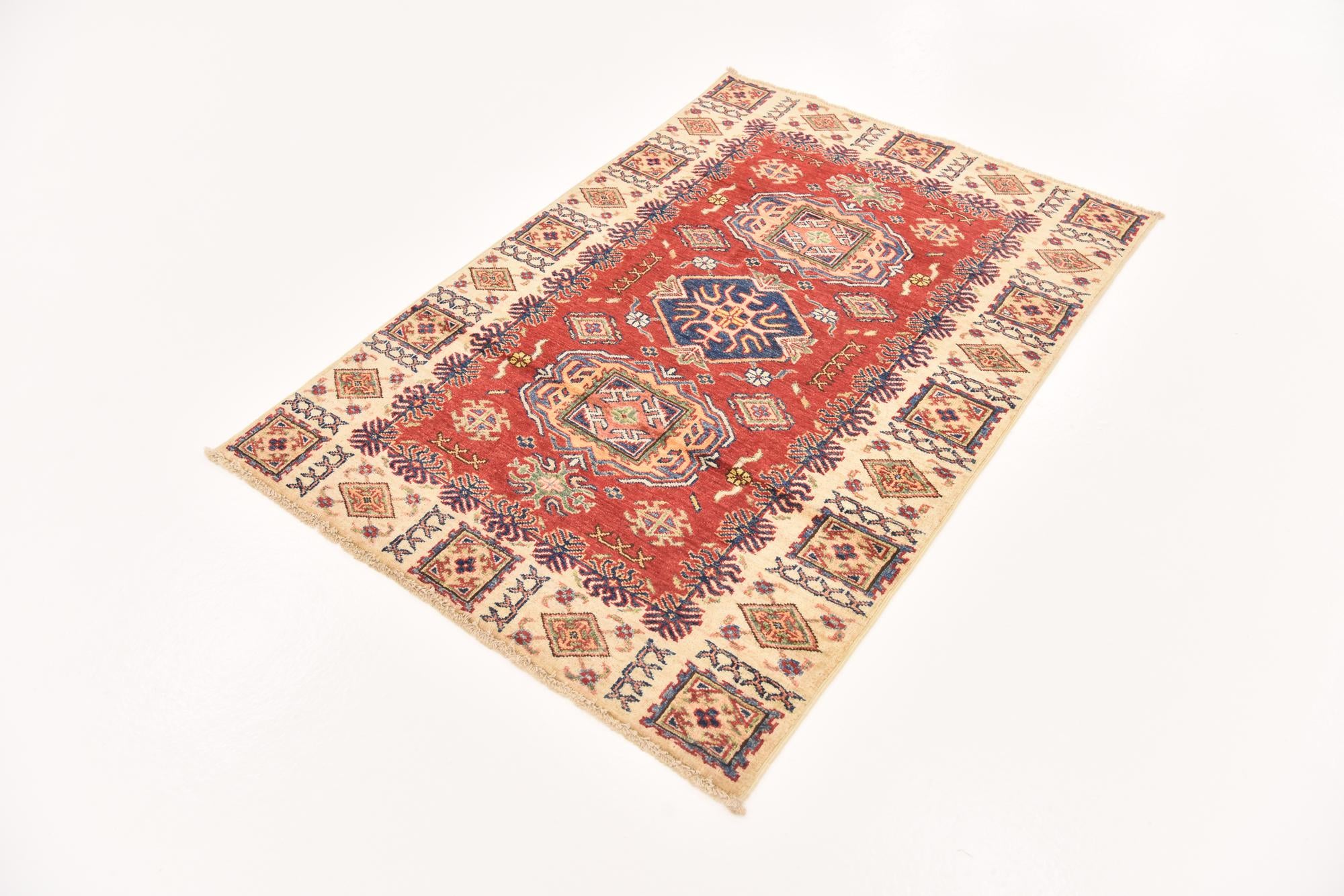 3' 4 x 4' 10 Hand Knotted Kazak Oriental Rug