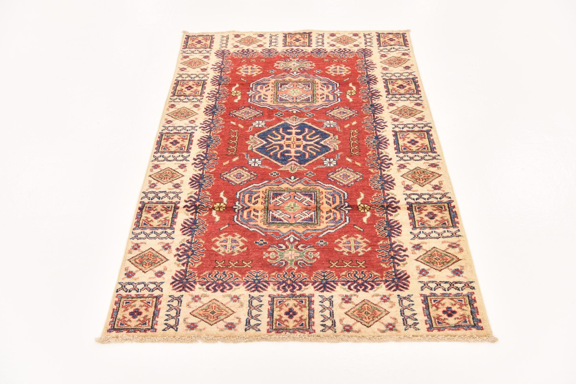 3' 4 x 4' 10 Hand Knotted Kazak Oriental Rug