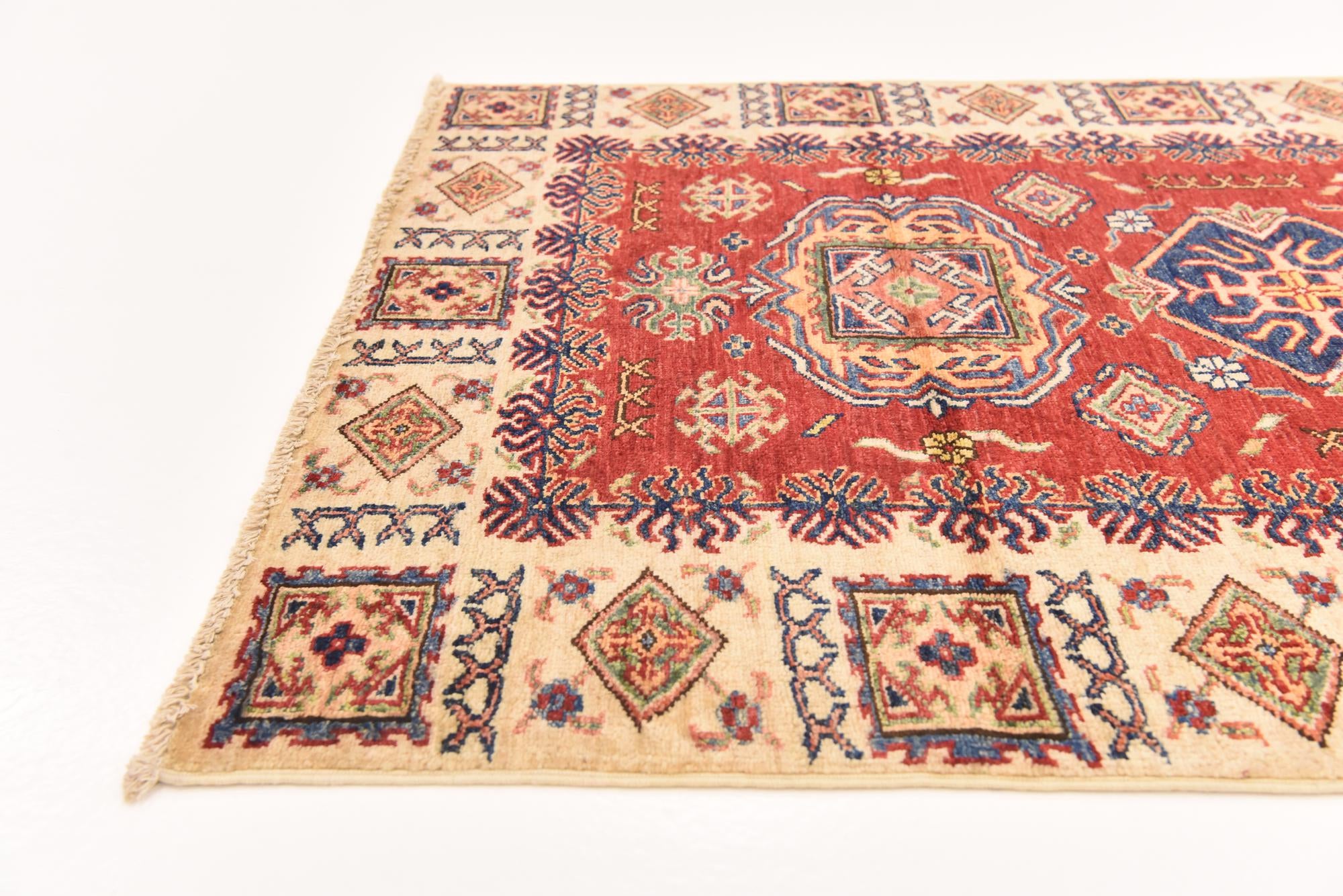 3' 4 x 4' 10 Hand Knotted Kazak Oriental Rug